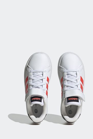 adidas Red White Sportswear Grand Court Elastic Lace And Top Strap Trainers