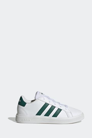 adidas White/Green Sportswear Grand Court Lifestyle Tennis Lace-Up Kids Trainers