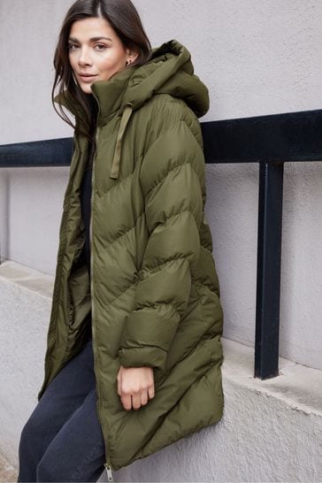 Threadbare Green Hooded Padded Mid Length Jacket