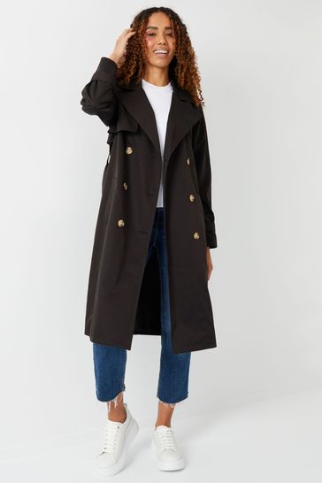 Threadbare Black Raglan Trench Coat