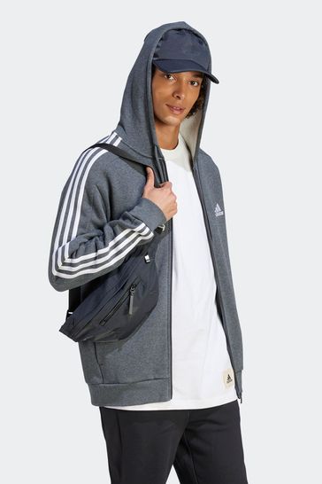 Adidas 3 sale stripe hoodie grey