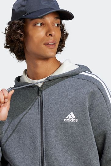 Adidas 3 stripe hoodie hot sale grey
