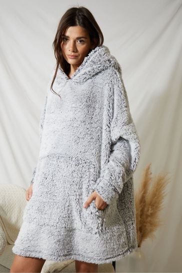 Threadbare Grey Oversized Fluffy Blanket Hoodie