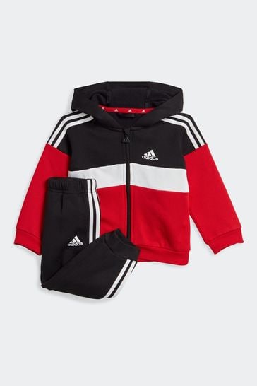 adidas Black/Red Sportswear Tiberio 3-Stripes Colorblock Fleece Tracksuit Kids