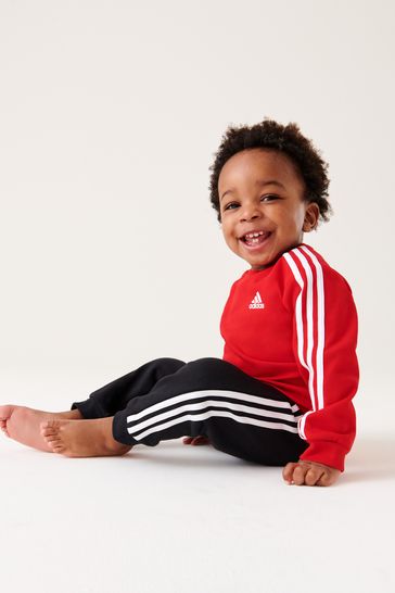 adidas Red Infant Essentials 3-Stripes Jogger Set