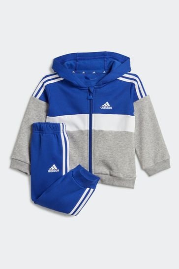 adidas Blue/Grey Sportswear Tiberio 3-Stripes Colorblock Fleece Tracksuit Kids