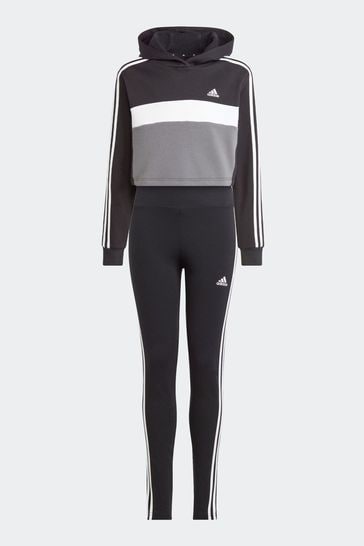 adidas Black Sportswear Tiberio 3-Stripes Colorblock Fleece Leggings Set Kids