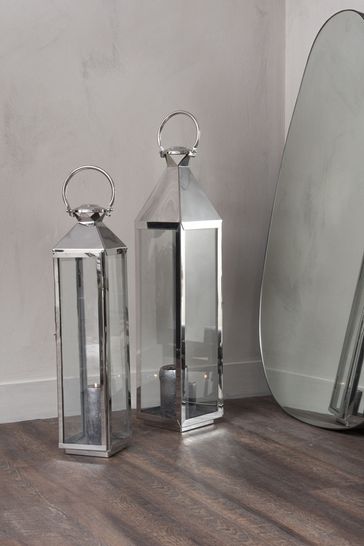 Libra Silver Lantern With Glass Panels