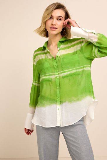 Buy Green White Tie Dye Sheer Longline Shirt from Next Luxembourg