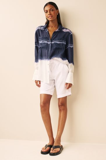 Buy Blue White Tie Dye Sheer Longline Shirt from Next Luxembourg