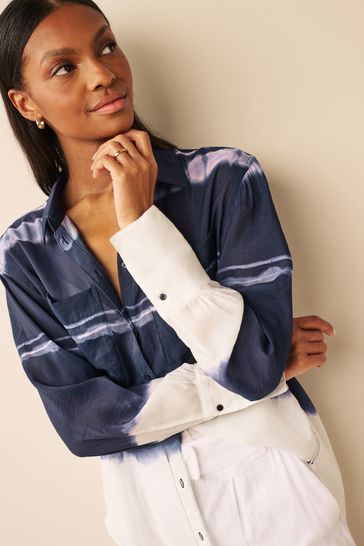 Buy Blue White Tie Dye Sheer Longline Shirt from Next Luxembourg