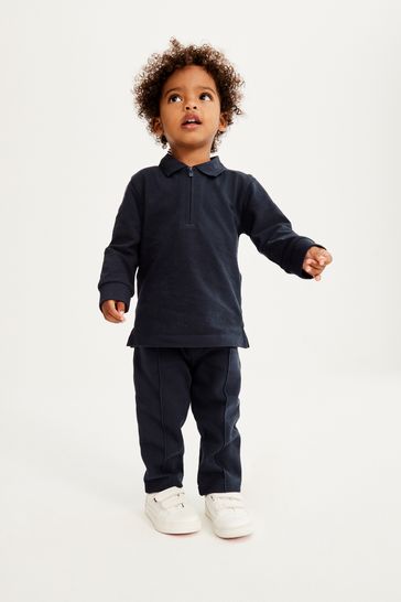 Navy Long Sleeve Pique Polo And Joggers Set (3mths-7yrs)