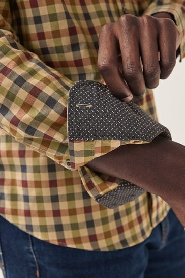 Buy Neutral Brown Heritage Gingham Regular Fit Easy Iron Button