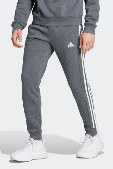 adidas Grey Sportswear Essentials Fleece 3-Stripes Tapered Cuff Joggers