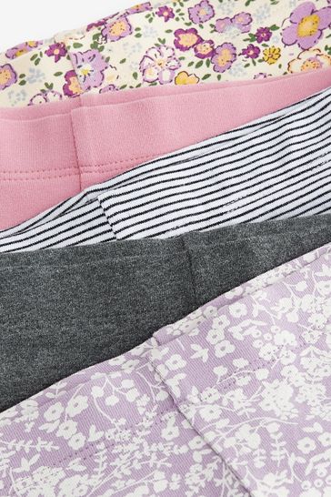 Pink Charcoal Grey Floral Print Leggings 5 Pack 3 16yrs