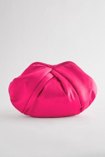 Pink satin top clutch bag