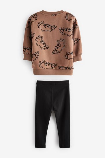 Buy Tan Brown Dino Print Character Sweatshirt and Legging Set 3mths 7yrs from Next Bahrain