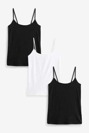 Black/Black/White Thin Strap Vest 3 Packs