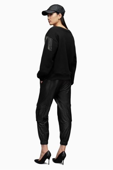 Buy AllSaints Freida Leather Black Trousers from Next Luxembourg