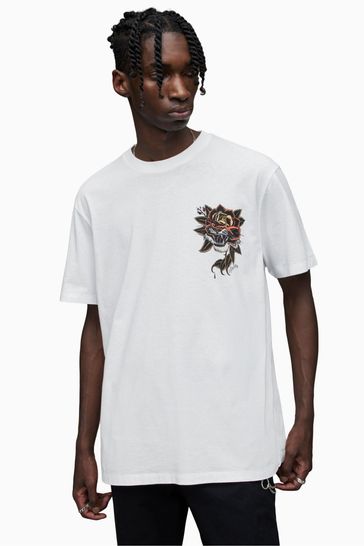 Buy AllSaints Tiger Short Sleeve Crew White T Shirt from the Next