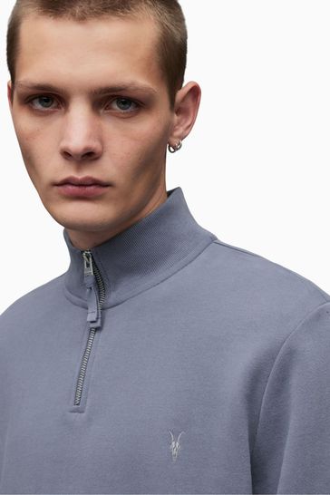 AllSaints Blue Raven Half Zip Sweatshirt
