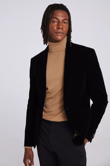 MOSS Tailored Fit Black Velvet Jacket