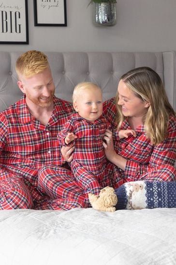 JoJo Maman Bébé Red Boys' Tartan Woven All-In-One Pyjamas