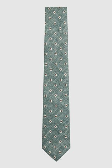 Reiss Sea Green Melange Porto Silk Polka Dot Print Tie