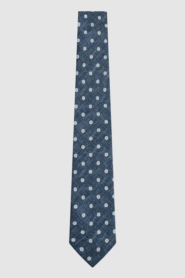 Reiss Washed Indigo Melange Porto Silk Polka Dot Print Tie