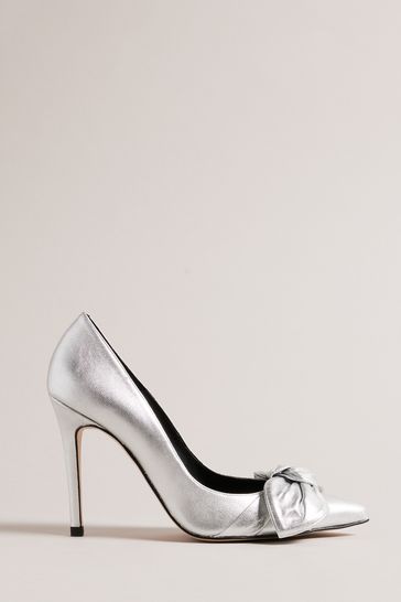 Ted Baker Silver Royal 100MM Metallic Bow Court Shoes