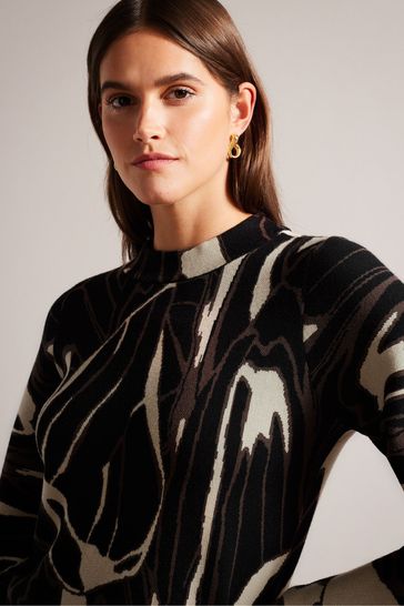 Ted Baker Marelia Black Jacquard Sweater With Sleeve Detail