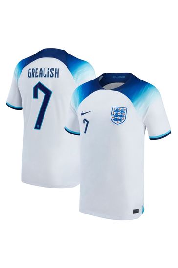Nike White Grealish - 7 England Stadium Home Junior Football Shirt Kids