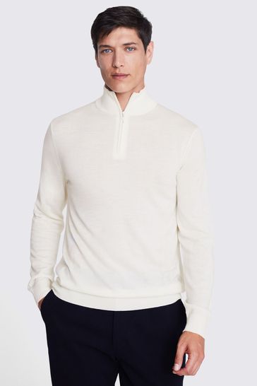 MOSS Fog Merino Blend Zip Neck Jumper