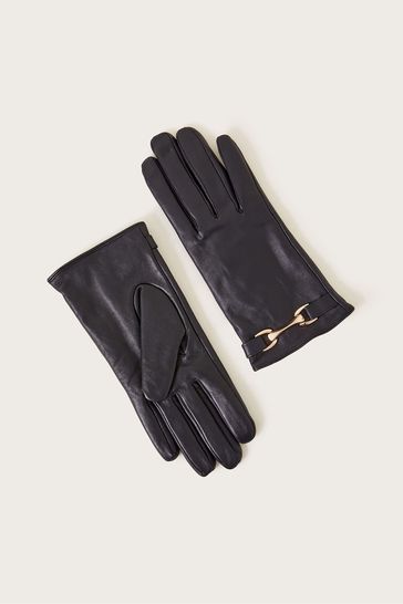 Monsoon Blue Leather Metal Trim Gloves