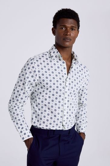 MOSS Tailored Fit Blue Geo Print Shirt