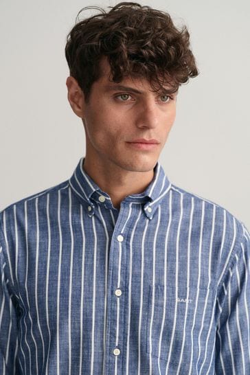 GANT Blue Regular Fit Stripe Chambray Shirt