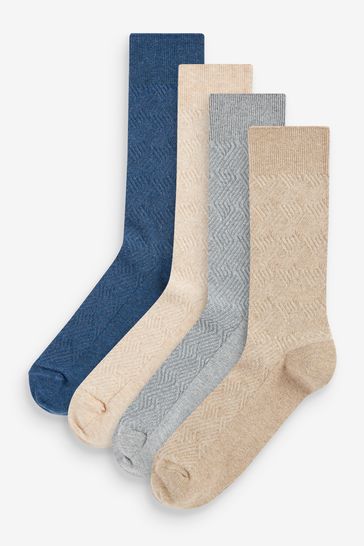 Neutral/Navy Blue Textured Socks 4 Pack