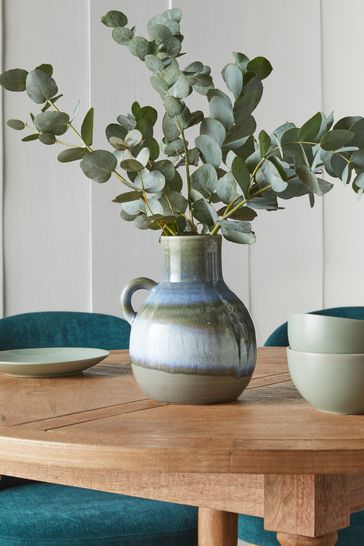 Blue And Natural Reactive Ceramic Flower Vase