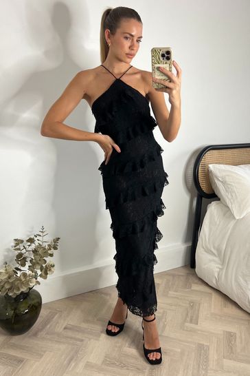 Halter lace midi cheap dress