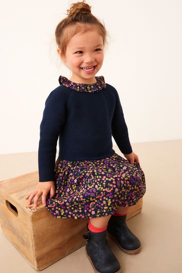 Buy Navy Blue Jumper Dress With Printed Skirt 3mths 7yrs from Next Luxembourg