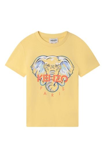 KENZO KIDS Yellow Elephant Print Logo T-Shirt