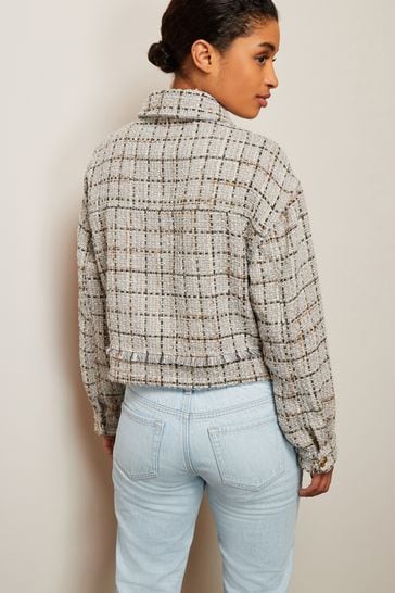 Buy White Blue Relaxed Fit Boucle Jacket from Next Lithuania