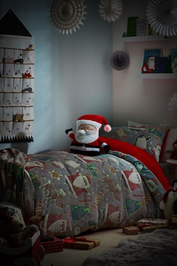 Buy Multi Glow in the Dark Christmas Teddy Fleece Duvet Cover and Pillowcase Set from Next Luxembourg