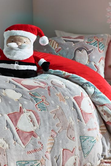 Buy Multi Glow in the Dark Christmas Teddy Fleece Duvet Cover and Pillowcase Set from Next Luxembourg