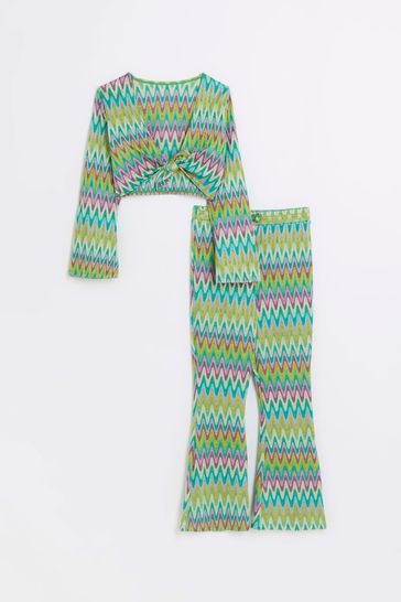 River Island Green Girls Knitted Chevron Sunshop Set