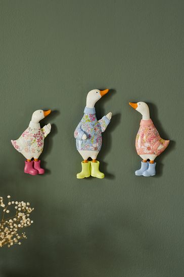 Set of 3 Multi Colour Geese Wall Art Plaques
