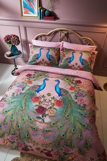 Matthew Williamson Pink Pink Xanadu Peacock Cotton Duvet Cover and Pillowcase Set