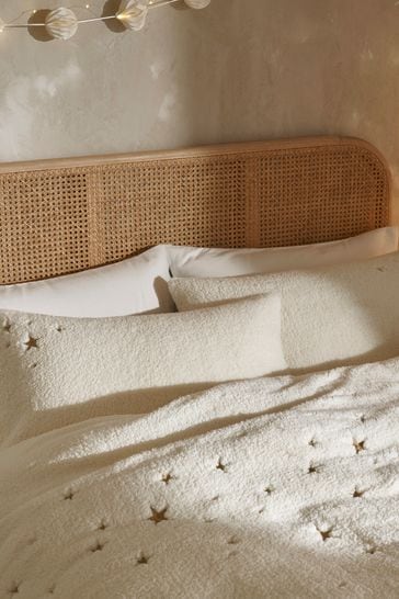Buy Cream Teddy Borg Fleece Embroidered Star Duvet Cover and Pillowcase Set from Next Luxembourg