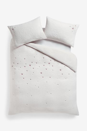 Buy Cream Teddy Borg Fleece Embroidered Star Duvet Cover and Pillowcase Set from Next Luxembourg