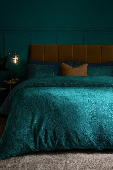 Buy Teal Blue Sprig Embossed Fleece Duvet Cover and Pillowcase Set from Next Luxembourg